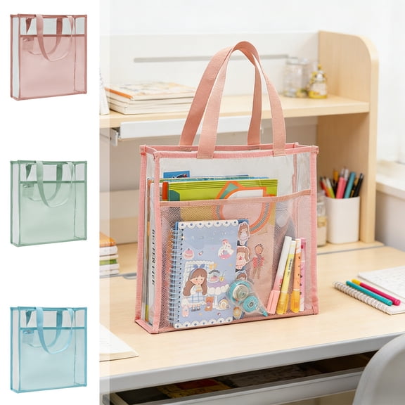 Thickened PVC Clear Tote Bag, for Tutoring and Double Layer Large Capacity Waterproof Bag, for Students Exams Homework and Daily Supplies Carry Bag Sturdy Handle, 13*12*3in, Green