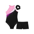 thumbnail image 7 of Sholeno Leotards for Girls Shiny Sleeveless Gymnastics Dance Leotard with Shorts Tracksuit Hairband Black&Pink 14, 7 of 7