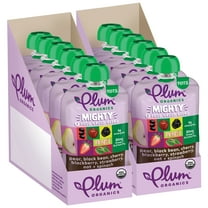 Plum Organics Mighty 4 Organic Toddler Food, Pear, Cherry, Blackberry, Strawberry, Black Bean, Spinach, and Oat, 4 oz Pouch - Case of 12