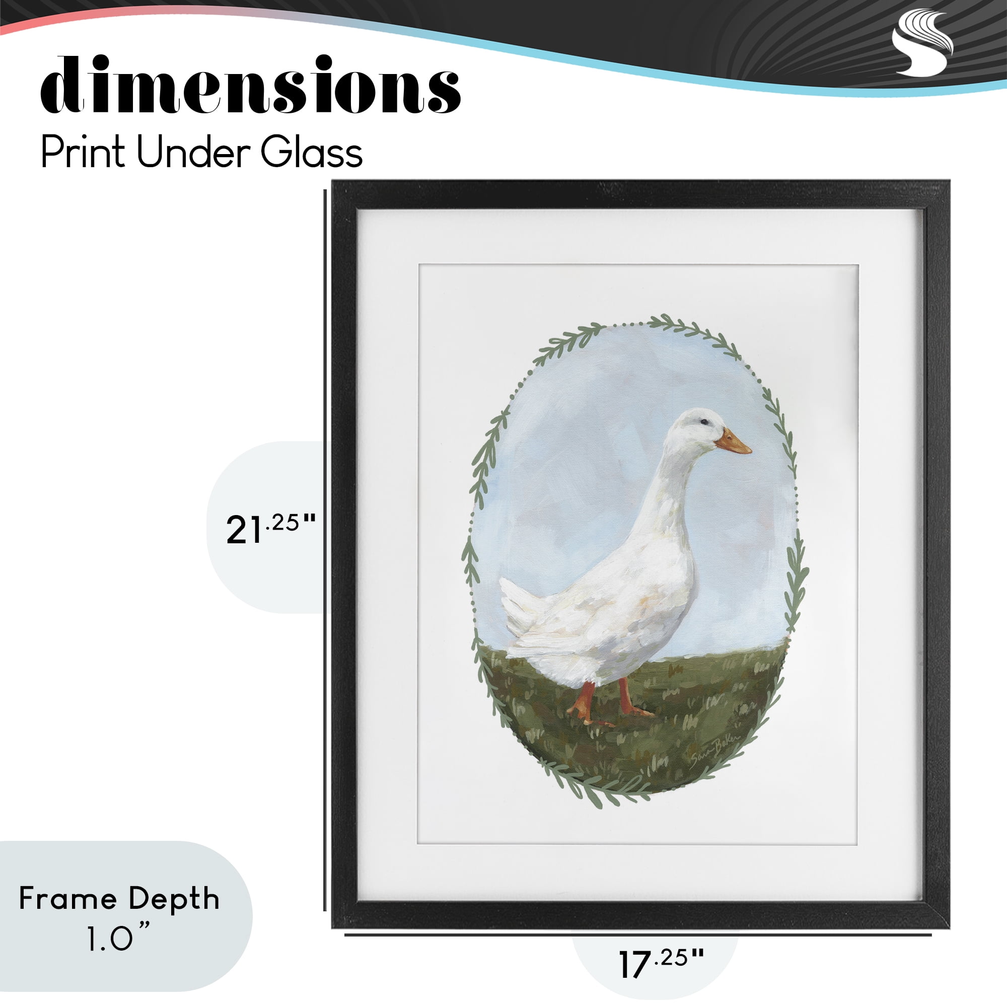 Stupell Industries Gentle Duck in Meadow Black Framed Print Under Glass, design by Sara Baker