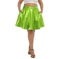 thumbnail image 4 of HDE Plus Size Shiny Metallic Skater Skirt High Waisted Holographic Pleated Skirt Bright Green 4X, 4 of 6