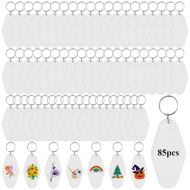 85 Pcs Blank Motel Keychain Vintage Hotel Keychain Double Sided Heat Transfer Ornaments Blank Sublimation Key Tags