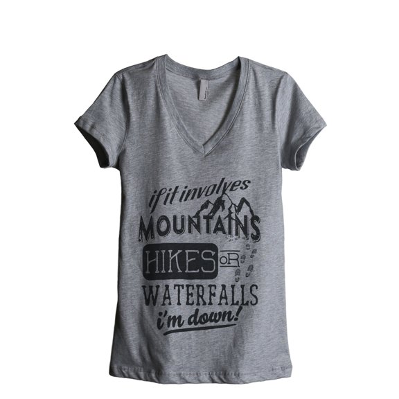Thread Tank Mountains Hikes Waterfall Women's Relaxed V-Neck T-Shirt Tee Heather Grey X-Large