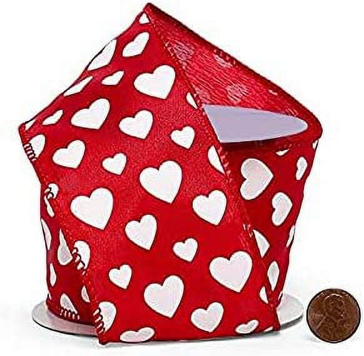 Valentine Ribbon, Valentine LOVE Ribbon, 2.5” Width Ribbon, Hearts Ribbon,  Valentine Red White and Black Stripes Ribbon