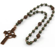 Anglican Prayer Beads, Anglican Rosary, Celtic Cross in Antique Copper with Green Pearls - You Choose Pearl Color