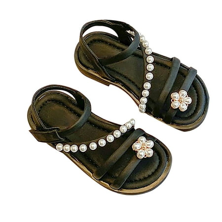 

Kids Girls Sandals Casual Open Toe Pearl Flower Design Light Weight Adjustable Straps Summer Little Child/Big Kids Port City Sandals Summer Shoes for Girls Size 2