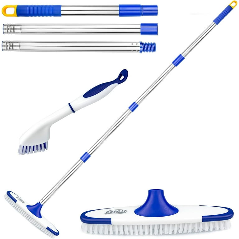 ITTAHO Scrub Brush with Long Handle,Grout Cleaner Brush and Small Cleaning  Brush Set for Scrubbing Tile Marble Stone Bathroom