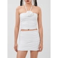 thumbnail image 3 of Yunliwuli Women Summer Skirts Outfits Solid Color 3D Flower Ruched Tie-Up Halter Neck Tank Tops Mini Skirts 2 Pieces Clothes Set, 3 of 10