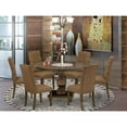thumbnail image 7 of East West Furniture 7 Piece Dining Room Set Contains a Dining Table and 6 Brown Linen Fabric Parson Chairs with Button Tufted Back - Distressed Jacobean Finish, 7 of 7
