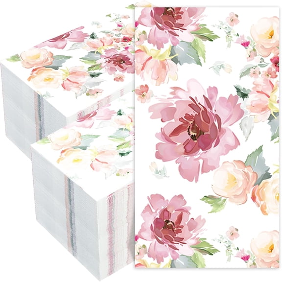 50 PCS Floral Paper Napkins Watercolor Flower Guest Napkins 3-Ply Disposable Dinner Napkins Decorative Paper Hand Towels for Wedding Bridal Baby Shower Tea Party Birthday, 4.3 x 7.9 Inch