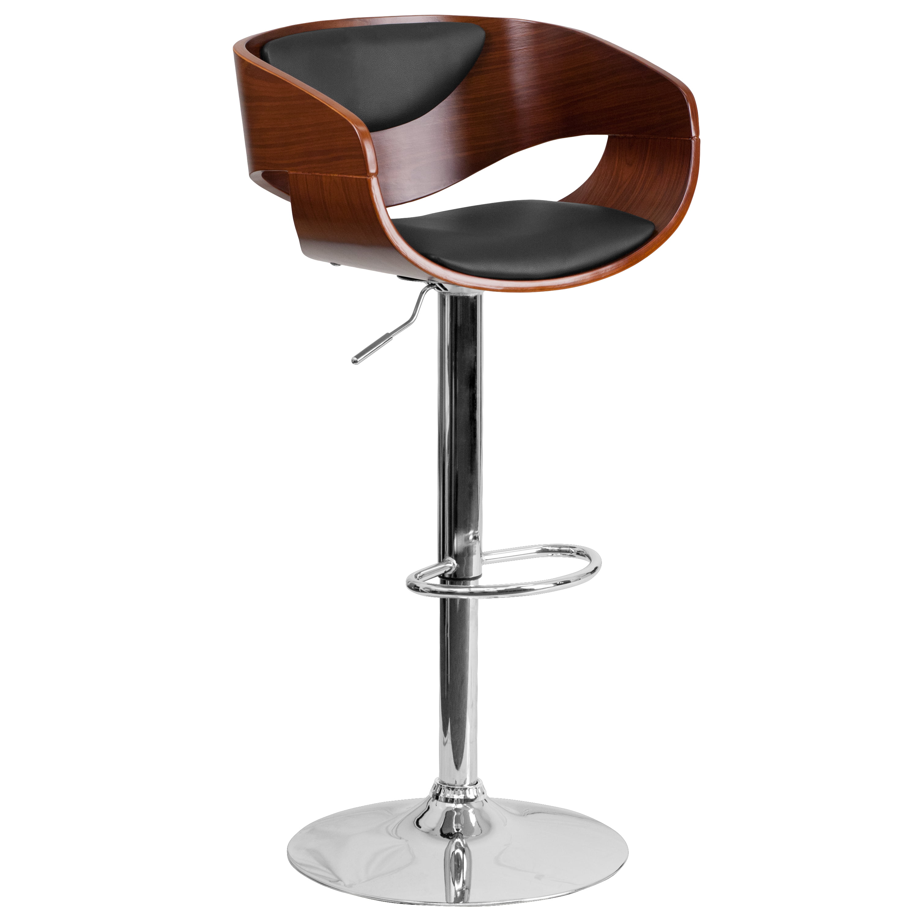 Flash Furniture Walnut Bentwood Adjustable Height Barstool with Black Vinyl Seat 
