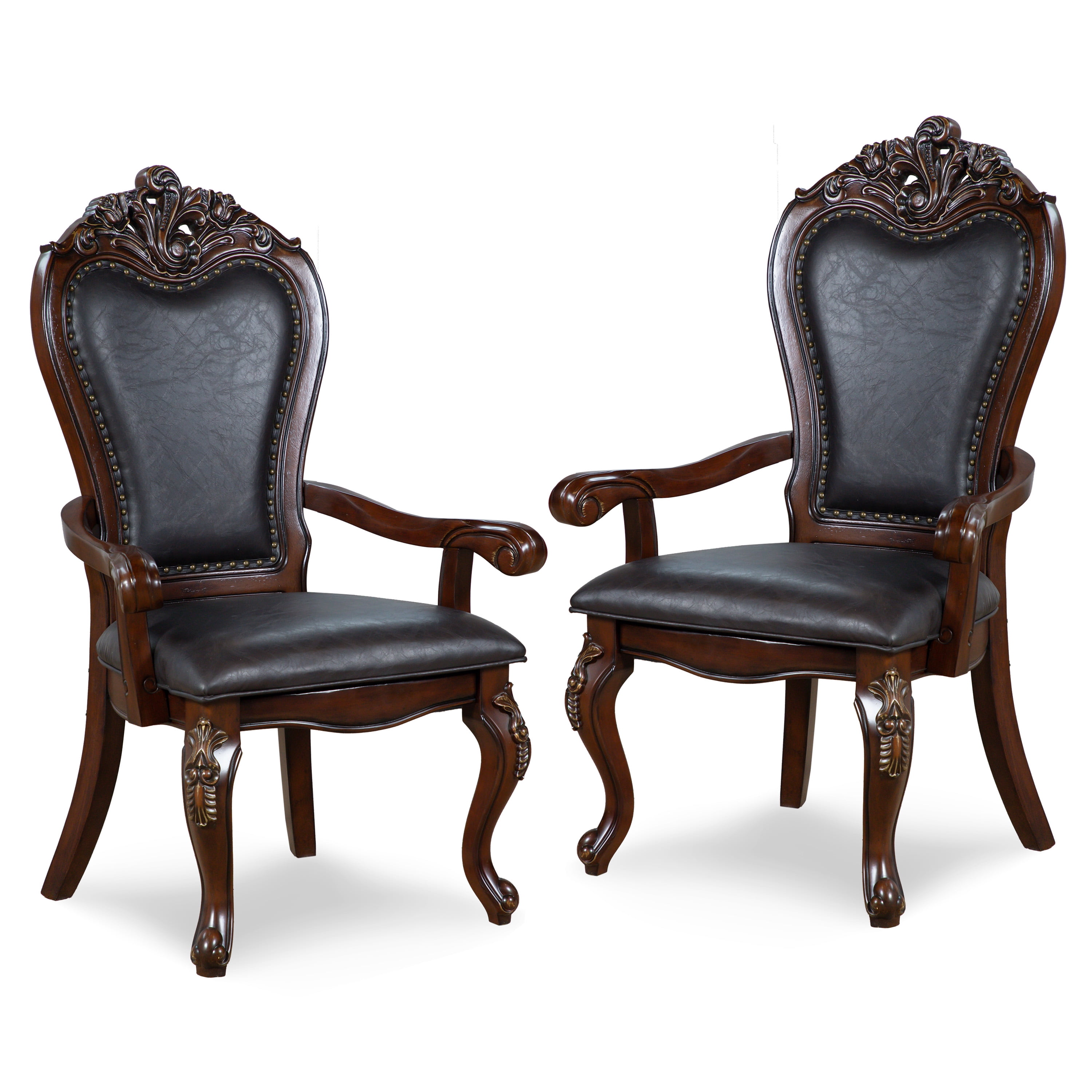 Furniture of America Alernit Traditional Nailhead Trim Dining Arm Chairs, Dark Cherry (Set of 2)