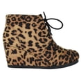 thumbnail image 2 of Rex-S Cheetah Leopard Print CityClassified Women Small Short Wedge Heels Ankle Boots Lace Up Booties 9, 2 of 3