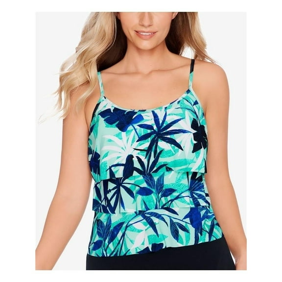 SWIM SOLUTIONS Women's Tropical Print Full Tankini Swimsuit Top, MULTI COLOR, 8 New with box/tags