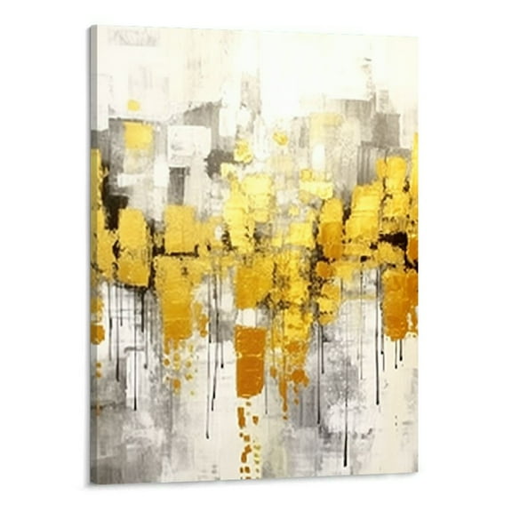 ONETECH Abstract Grey and Yellow Canvas Wall Art for Bedroom Living Room Office Home Decorations Modern Canvas Art Wall Decor Ready to Hang 16"x20"