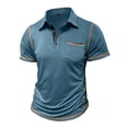 thumbnail image 5 of Resicozy Men's Casual Polo Shirts Classic Button Basic Short Sleeve Shirt Solid Color Tees Fashion Big and Tall Tops with Pockets Blue XL, 5 of 8
