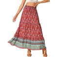 thumbnail image 1 of Faldas Boho para Mujeres INSPIRE CHIC con Estampado Floral, Faldas Maxi Casual de Cintura Elástica para Primavera Verano XS Rojo, 1 of 6