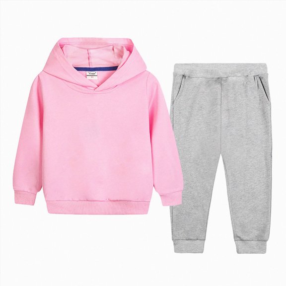 enyan Toddler Boy Hoodie Clothes Set Kids Girls Cotton Long Sleeve Sweatshirt Top Casual Pocket Pants Spring Fall Outfits Light Pink,5-6 Years