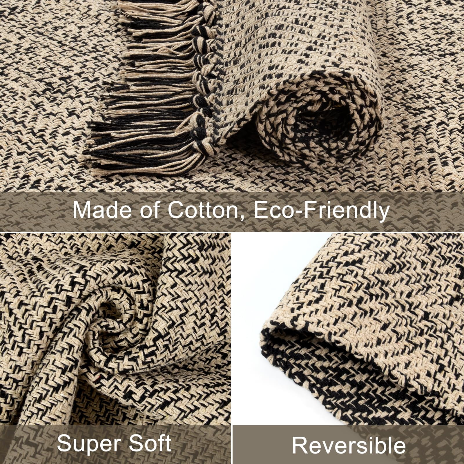 SUNDEREY 3'x5' Washable Bedroom Rugs,Area Rug,3x5ft Bohemian Kitchen Rug, Cotton Woven Entryway Rug, Modern Braided Door Mat,Stain Resistant Boho Rug Low-Pile Throw Rug for ‎Dining Room Office,Black