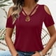 thumbnail image 5 of Camisa gris para mujer,Camisa de manga corta para mujer, blusa con cuello en V y botones, corte holgado e informal, 93 % poliéster, 7 % elastano, ideal para todas las estaciones, sopatenor, 5 of 9