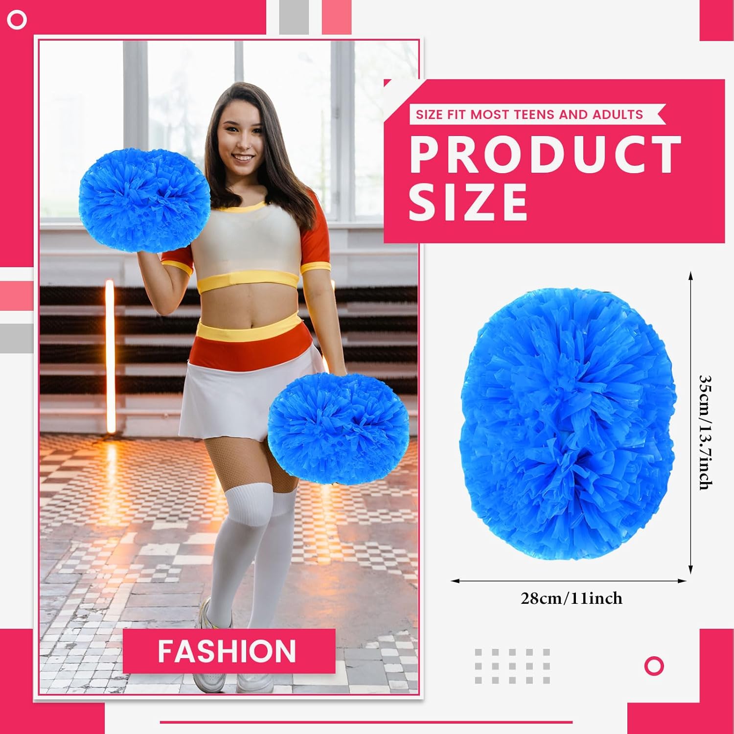 24 PCS pom poms Cheerleading,13.8inch for Sports Teams, Dance Training, and Party Celebrations with Handle