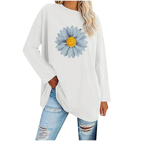 

Moxiu Women Classic Floral Print Sweatshirt Crewneck Long Sleeve Loose Shirt Casual Tunic Pullover Fashion Cute Comfy Tunic Pullover Sweatshirt Blouse Top