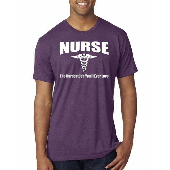 Nurse the Hardest Job You'll Ever Love | Mens Pop Culture Premium Tri Blend T-Shirt, Vintage Purple, Medium