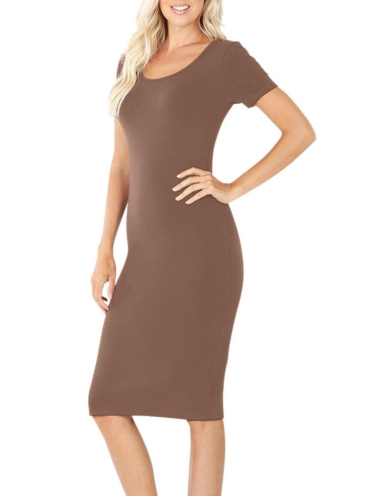 Womens Short Sleeve Bodycon Fitted Knee 