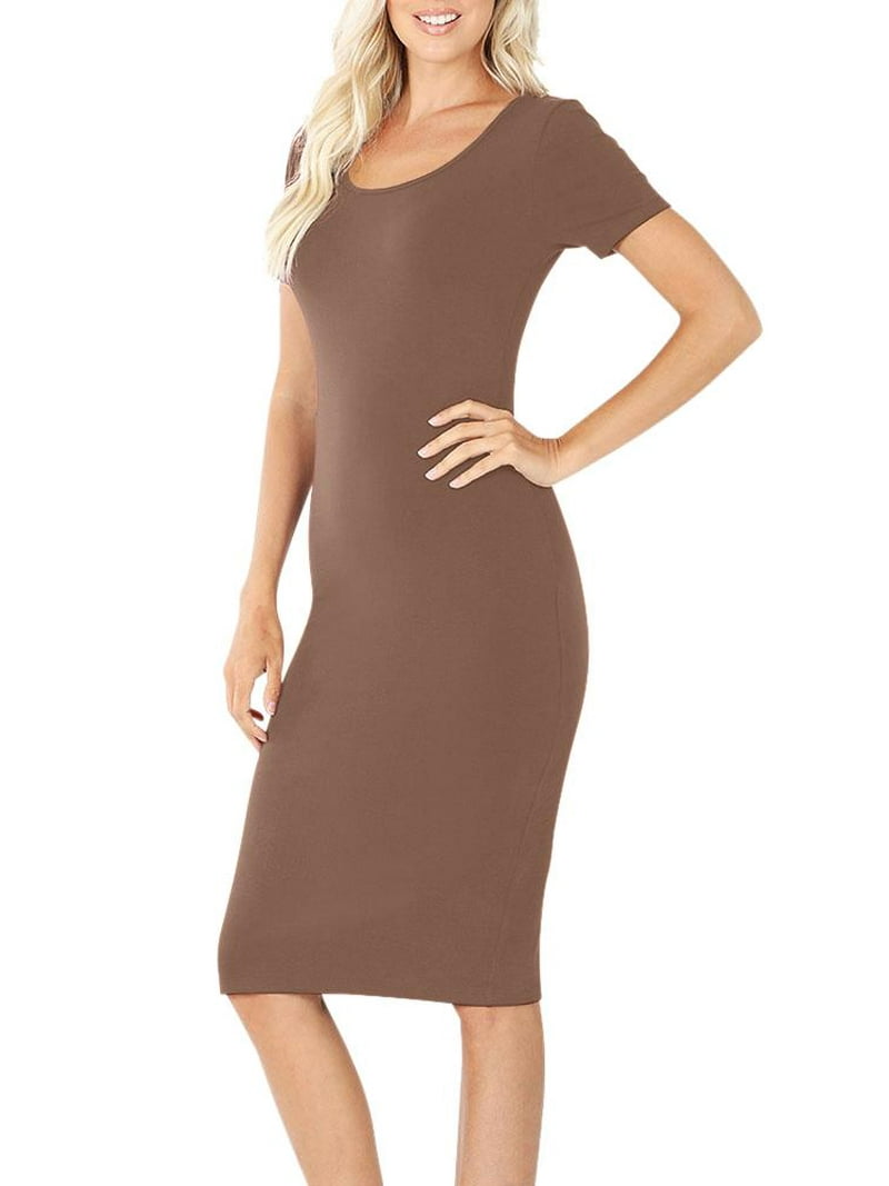Womens Short Sleeve Bodycon Fitted Knee Length Midi Dress - Walmart.com Womens Short Sleeve Bodycon Fitted Knee Length Midi Dress - Walmart.com