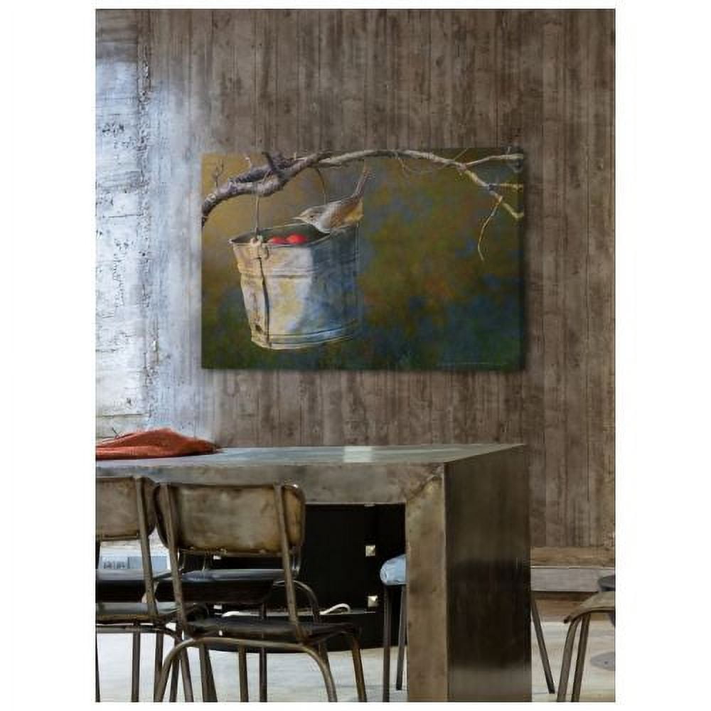 "Apple Bucket Wren" Painting Print on Wrapped Canvas