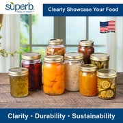 Superb Pint Mason Jars with Regular Mouth Lids & Bands - 12 Pack