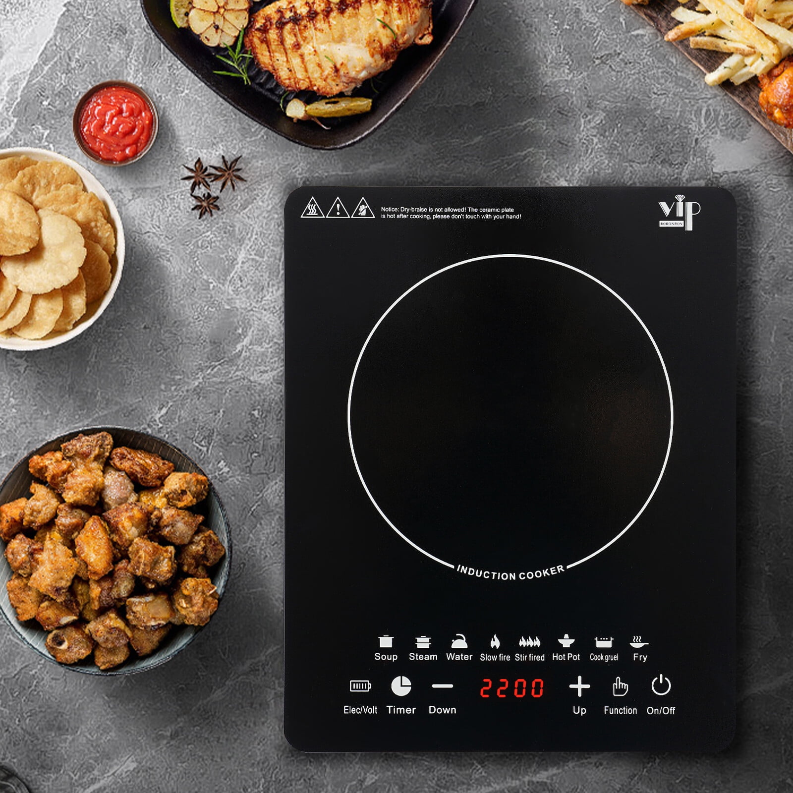 750W Modern Rectangular Portable Kitchen Countertop Induction Cooktop Burner Electric Hot Stove Black 11.02*13.78*2.36in for Dorm Rooms, Home Kitchens, Backyard Cooking