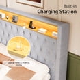 thumbnail image 3 of Merluxy LED King Bed Frame,Charging Station and Storage Upholstered Headboard/Velvet/Gray, 3 of 7