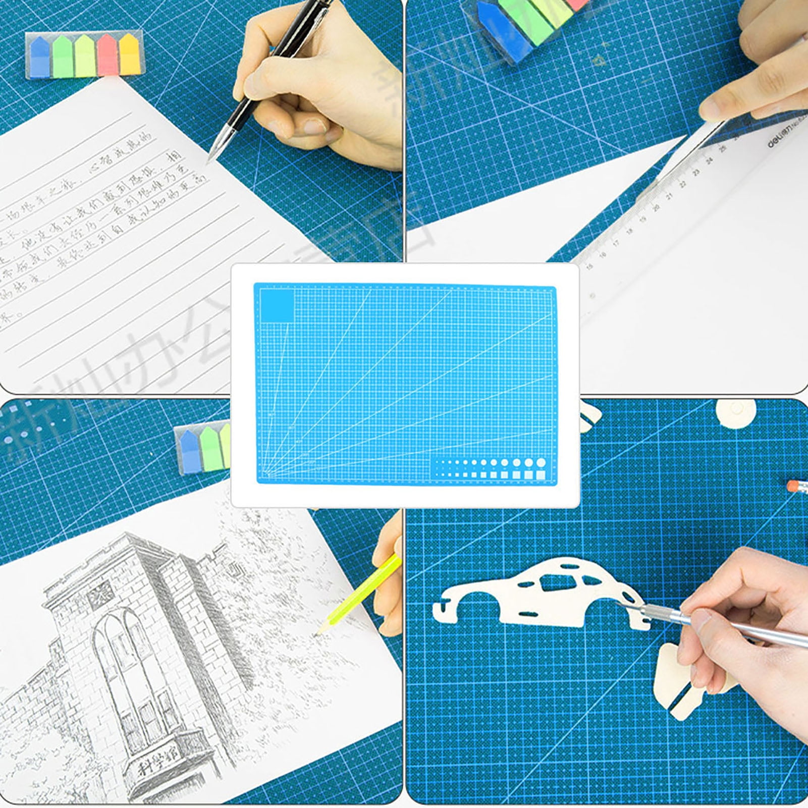A3 Grid Lines PVC Cutting Mat Self Healing Paper Leather Fabric Cutting Board(Blue)