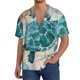 thumbnail image 1 of Balery Watercolor Sea Turtle Camisa Casual de Manga Corta con Botones para Hombre, Texturizada, Estilo Cubano, para Playa, Verano-3X-Large, 1 of 5