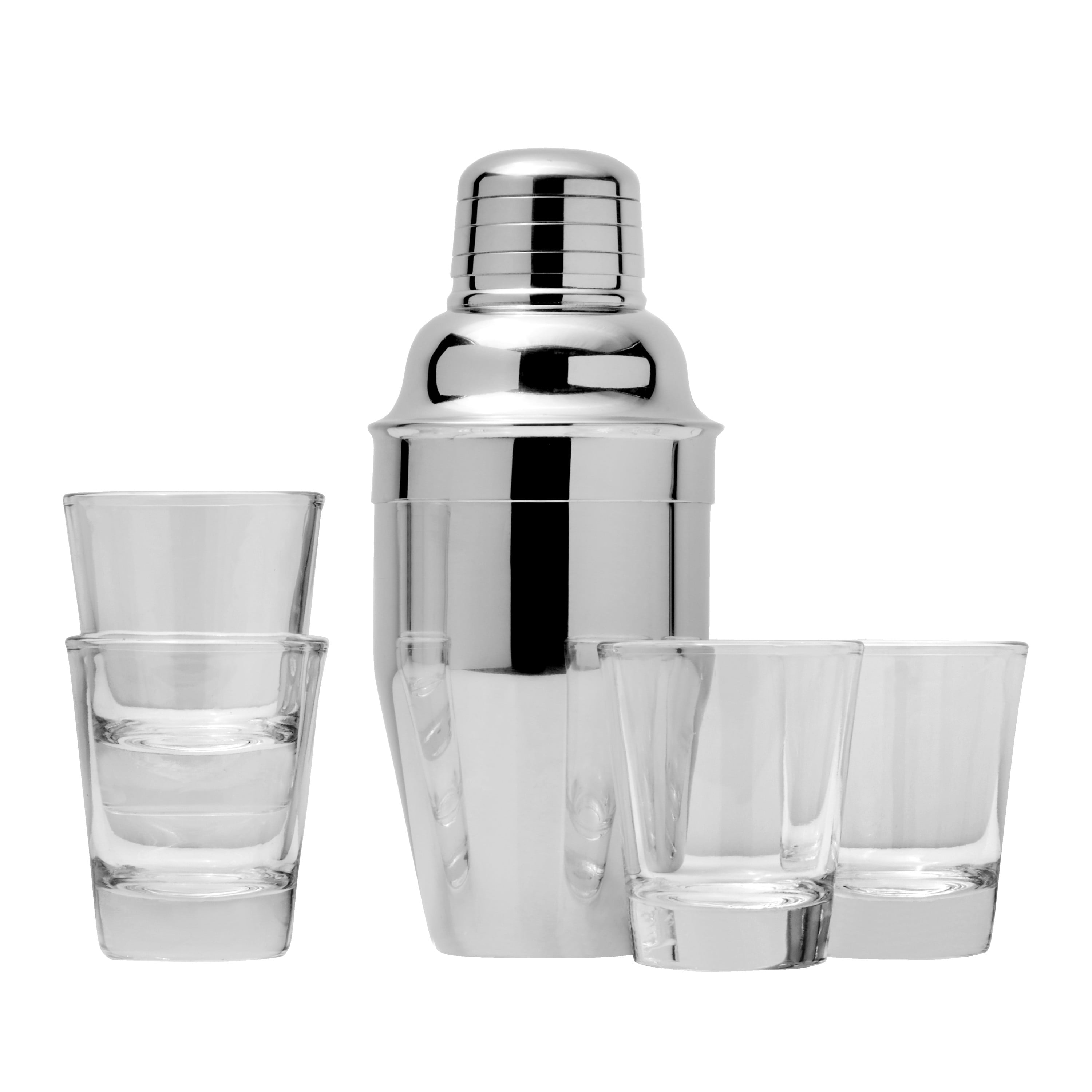 Houdini 5-piece Stainless Steel Shaker and Glass Shot Cup Set