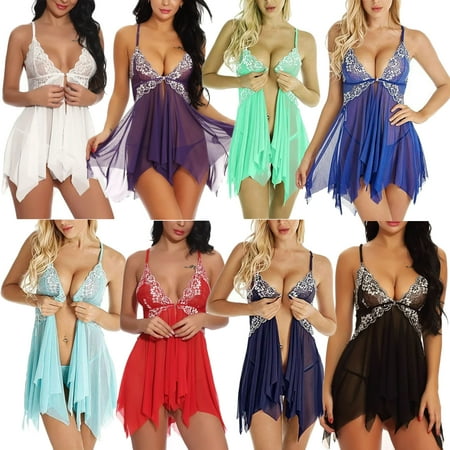 Women s Lace Lingerie Front Closure Babydoll V Neck Nightwear Sexy Chemise Nightie Plus Size