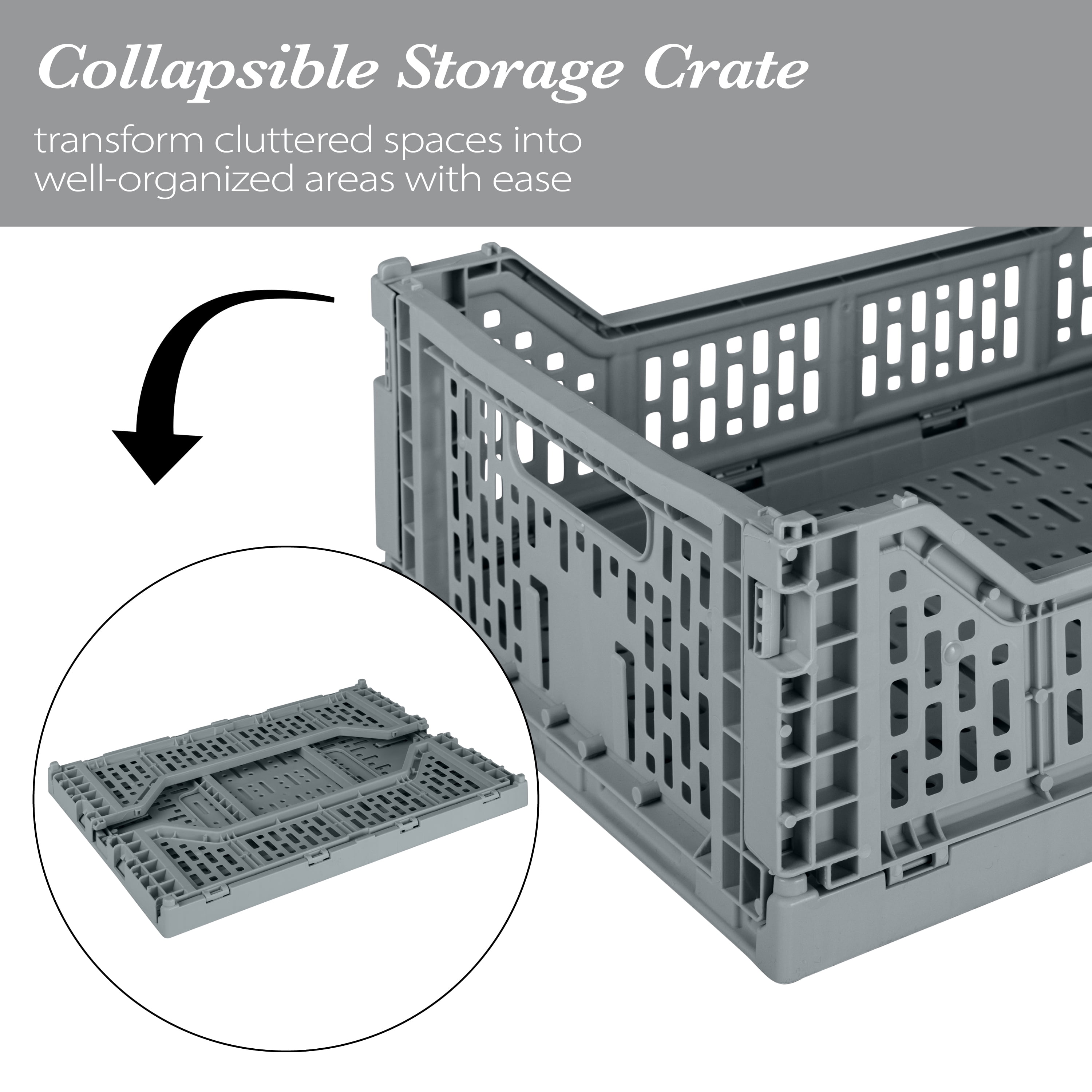 Simplify 15LT Collapsible Plastic Storage Crate in Grey