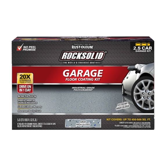 Gray, Rust-Oleum RockSolid High Gloss Polycuramine 2.5 Car Garage Floor Coating Kit-293513, 180 fl oz