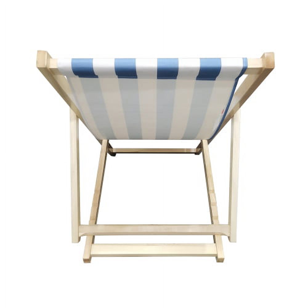 JINS & VICO Beach Lounge Chair, Adjustable Wood Patio Lounge Camp Chair with Sturdy Wooden Frame and Stripe Polyester Canvas, Reclining Portable Chair for Yard Pool Balcony Garden, Blue - image 5 of 7