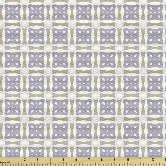 Modern Fabric by the Yard, Abstract Concept Along Geometrical Shapes Quadruplet Rhombuses Motif and Stripes, Decorative Upholstery Fabric for Sofas and Home Accents, Multicolor by Ambesonne