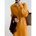 thumbnail image 5 of Women'S Elegant Long Sleeve Lapel Knitted Fall Winter Over-The-Knee Sweater Dress with Zipper Orange Color One Size, 5 of 7