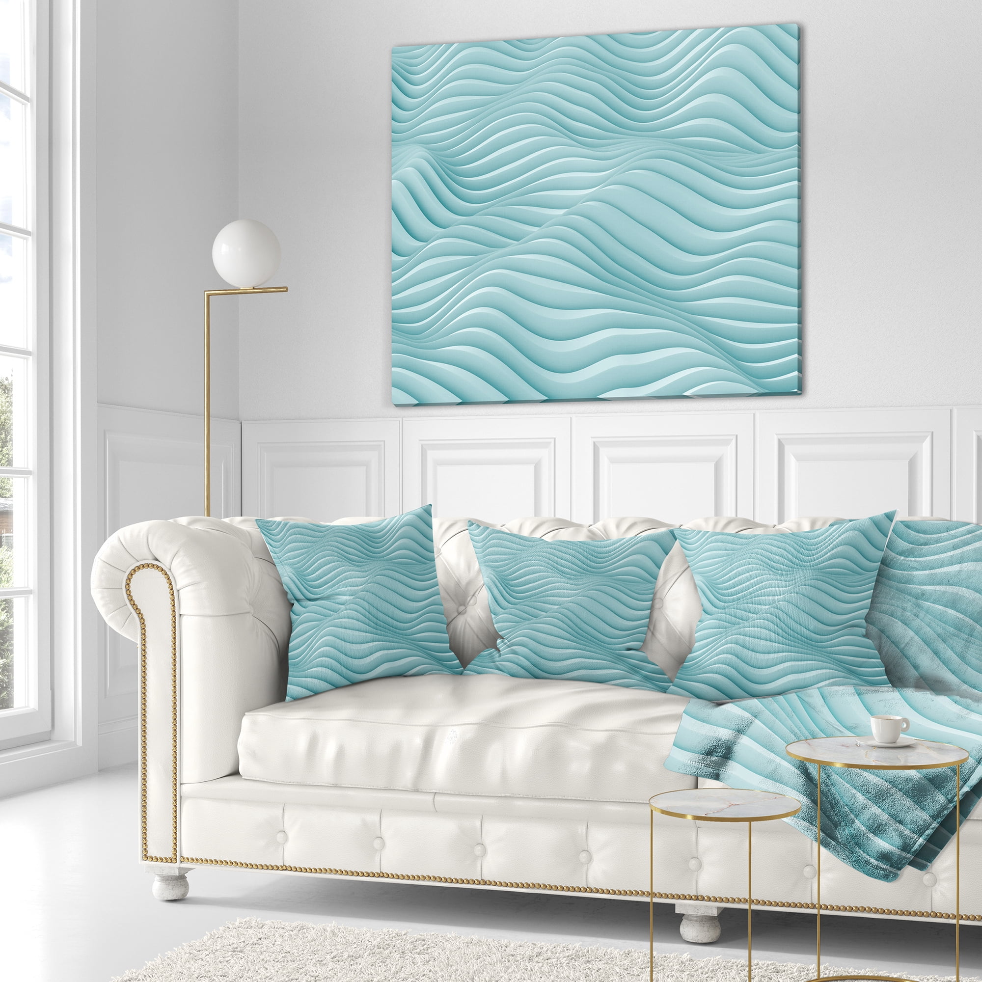 Designart Fractal Rippled Blue 3D Waves - Contemporary Throw Pillow - 16x16