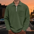 thumbnail image 5 of Men's Polo T Shirts Long Sleeve Quarter Zip Corduroy Tees Shirt Slim Fit Green Mens Work Shirts, 5 of 5