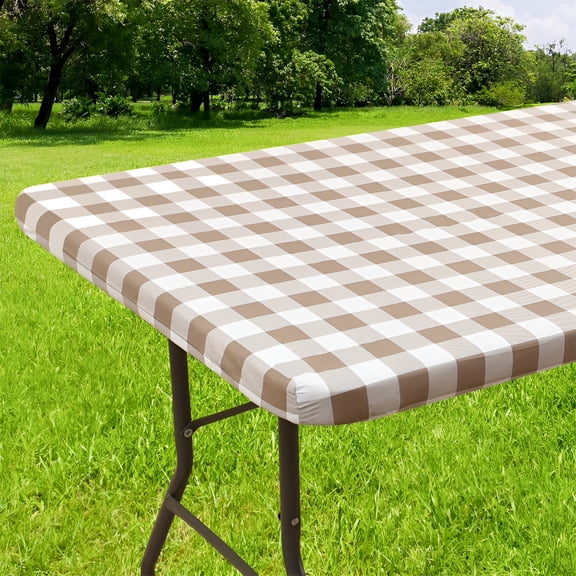 AUQ Rectangle Picnic Table Cloth,Elastic Waterproof Fitted Vinyl Tablecloth for 4 Ft Tables,Flannel Backed Buffalo Plaid Table Covers for Dining,Camping,Outdoor (Black and White,30" X 48")