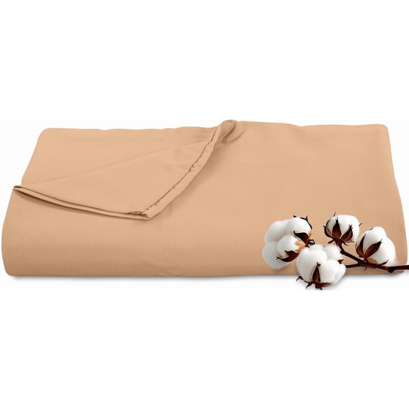 Royale Linens 300 Thread Count 100% Long Staple Combed Cotton Flat Sheet - Super Soft - Top Sheets - Twin Flat Sheet Sold Separately - Breathable, Cool & Crisp Percale Sheets Only (Twin, Sand)