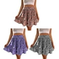 thumbnail image 4 of tredstone Femme Jupe Taille Haute Imprimée Filles Fête Randonnée Plissée Florale Jupes Élastiques Dames Style Décontracté Vêtements Cadeau de Vacances Violet G, 4 of 6