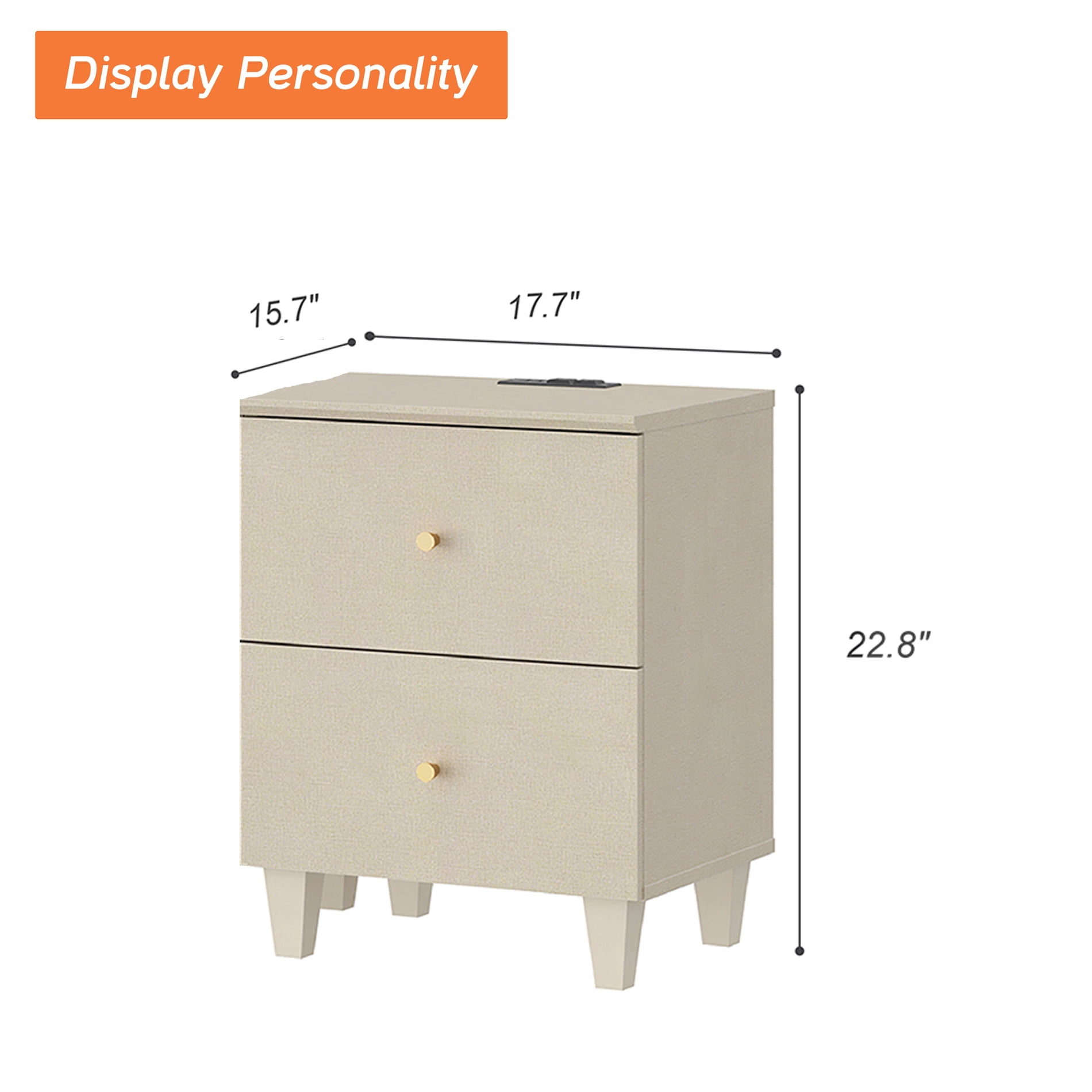 WAMPAT Accent Cabinet with 2 Drawers，Wood Sofa Side End Table with Charging Station for Living Room and Bedroom