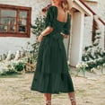 thumbnail image 4 of IROINNID Wedding Guest Dresses for Women Evening Night Formal Fall Dress Summer Solid Chiffon Square Neck Waist Fitting Dress Elegant A-Line Dress,Green, 4 of 7