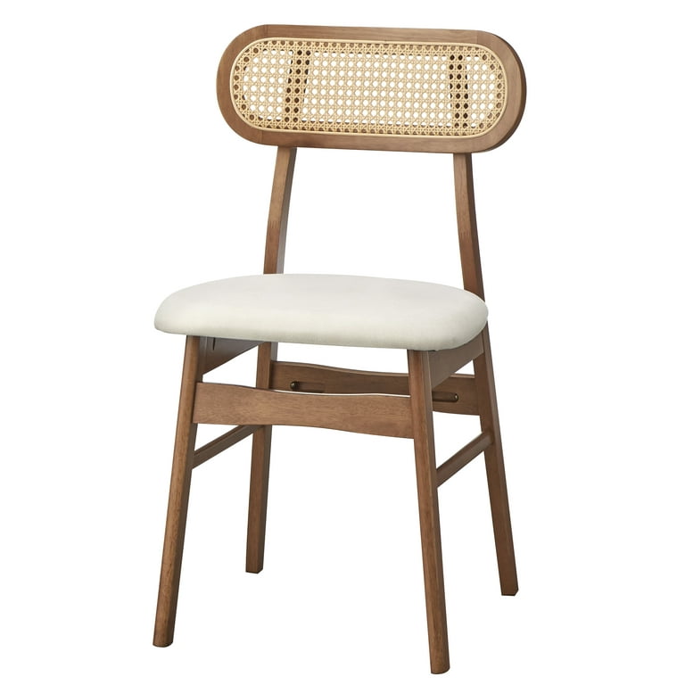 TMS Rika Cane Back Dining Chair (Set of 2), Light Walnut/Beige